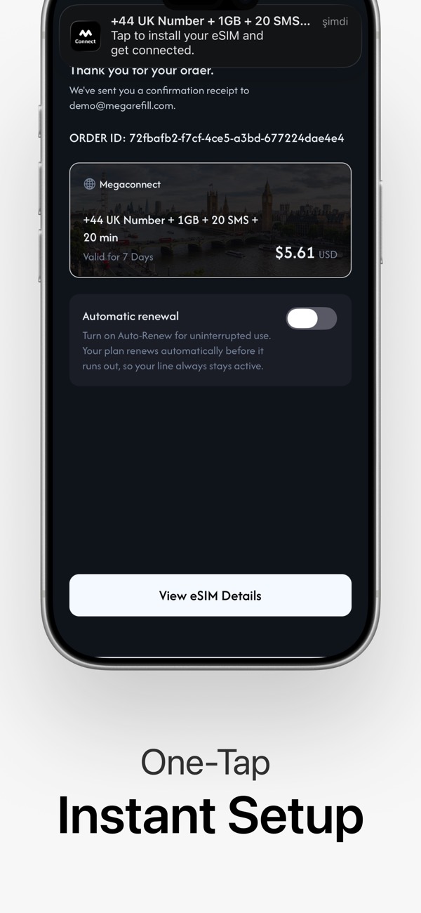 One-tap eSIM installation in Megaconnect