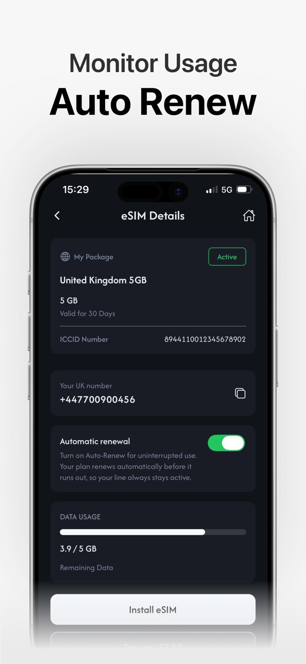Live data usage and automatic renewal settings in Megaconnect